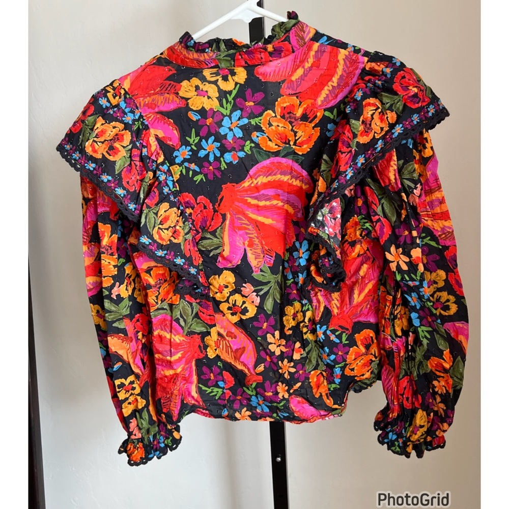 Farm Rio Black Spring Banana Colorful Ruffled Blouse Top NEW - Picture 3 of 3